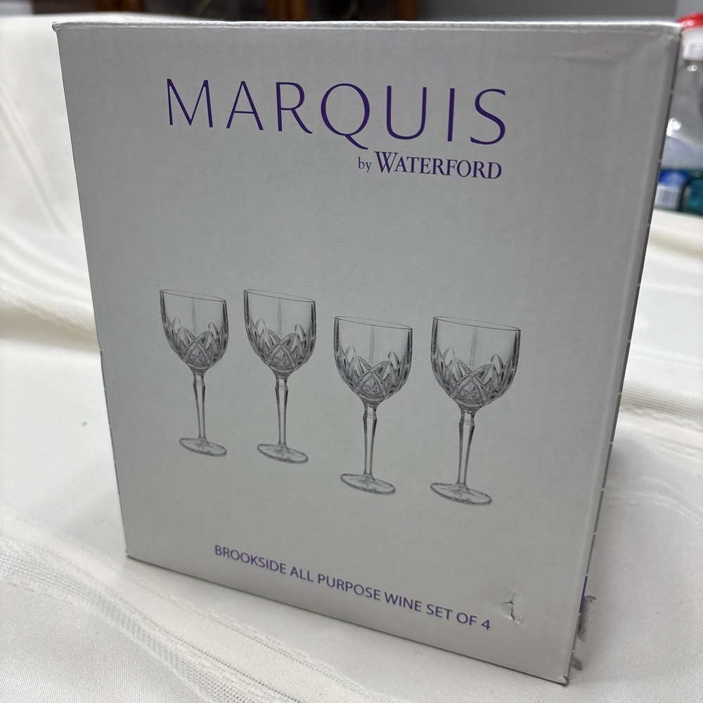 NIB. MARQUIS Waterford BROOKSIDE‎ 8 5/8" Wine Water GOBLETS Set Of 4 New